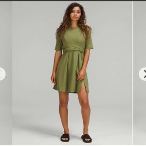 Lululemon- Cotton Wrap Front T-Shirt Dress- Approximate Sz 8- Bronze Green